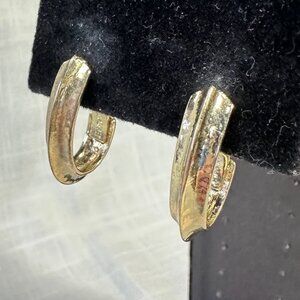 Vintage Monet Pale Gold Huggie Hoop Clip On Earrings